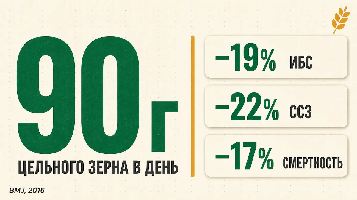 Польза цельнозерновых продуктов: снижение рисков при 90 г цельного зерна в день