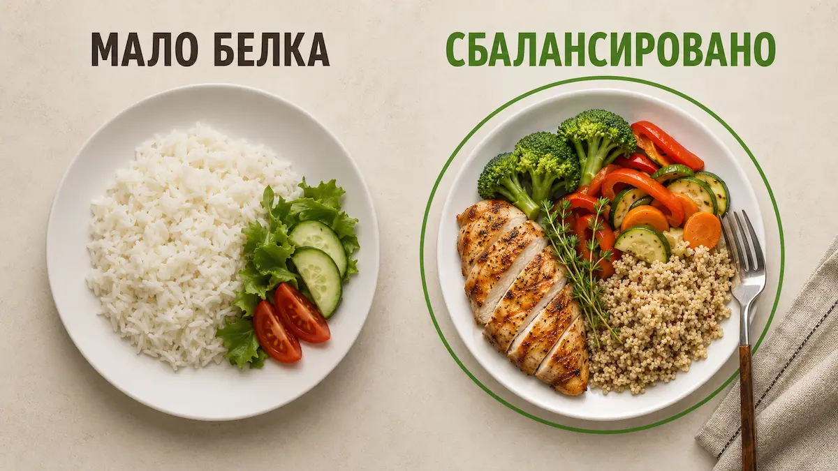 Состав тарелки при снижении веса: белок, овощи и сложные углеводы
