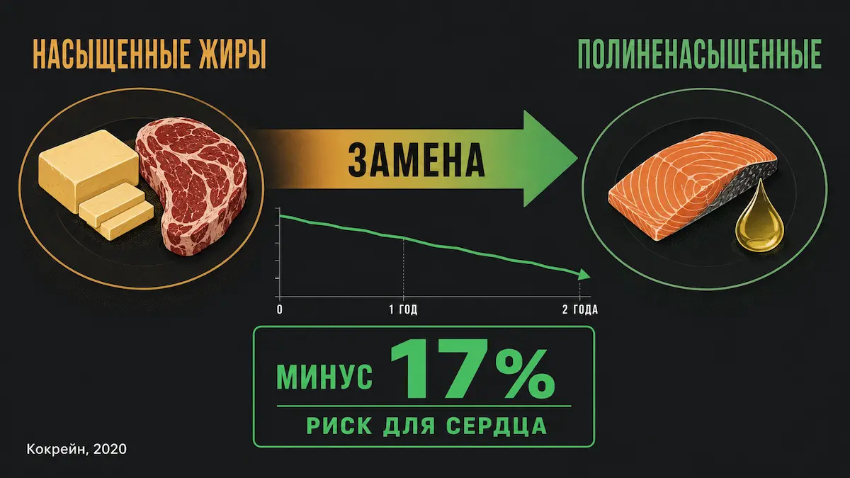 снижение насыщенных жиров уменьшает сердечно-сосудистый риск на 17 процентов