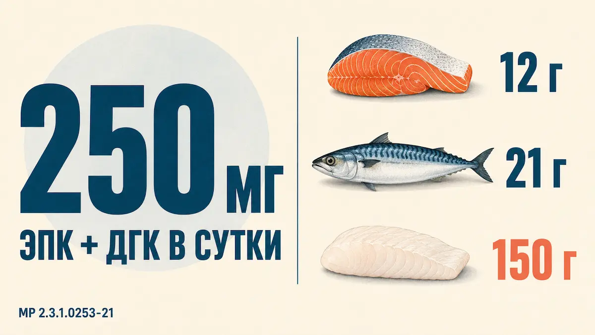 норма омега-3 в сутки: 250 мг ЭПК и ДГК для взрослого