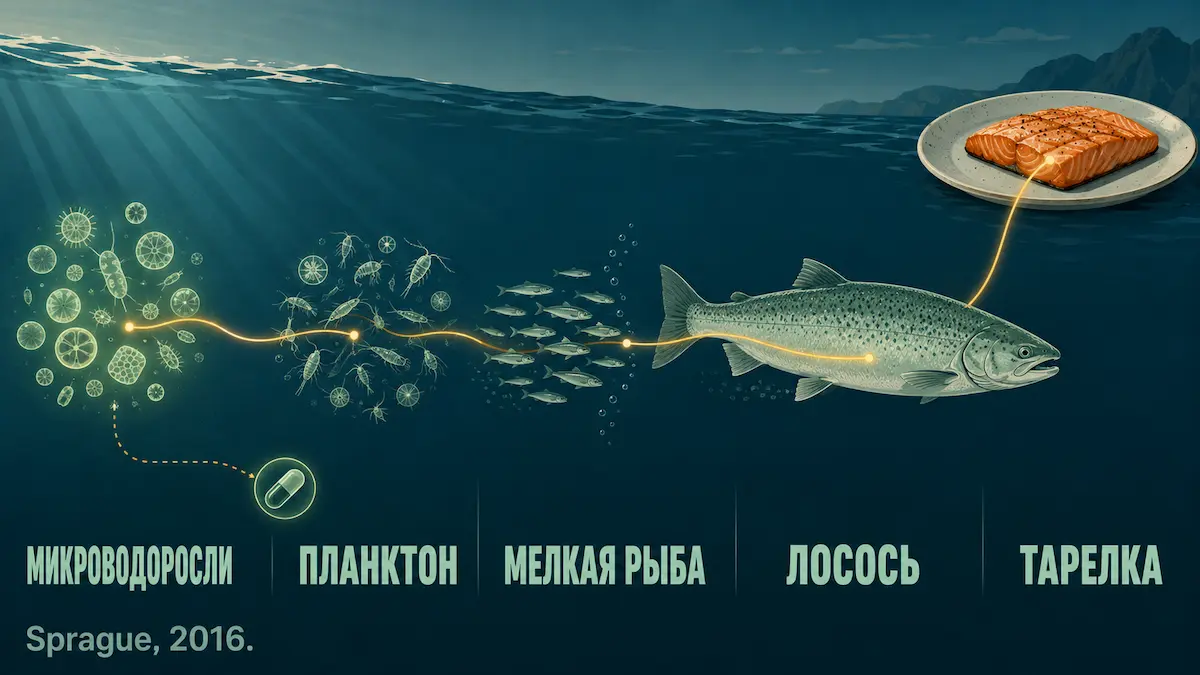откуда берётся омега-3: путь от микроводорослей к рыбе и тарелке