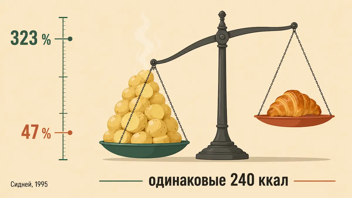индекс сытости продуктов: отварной картофель и круассан
