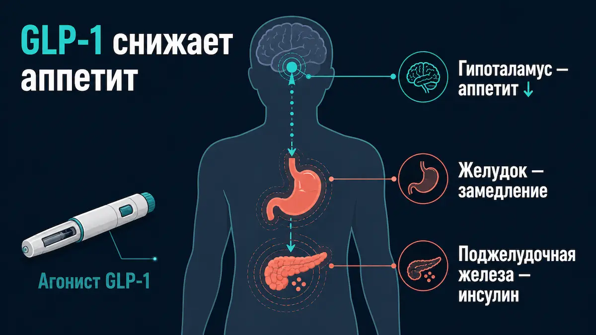 Как работает семаглутид: механизм действия агониста ГПП-1 на аппетит
