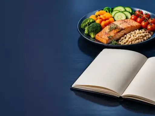 дневник питания — открытый блокнот с ручкой рядом с тарелкой и кухонными весами, Евразийская ассоциация диетологов и нутрициологов