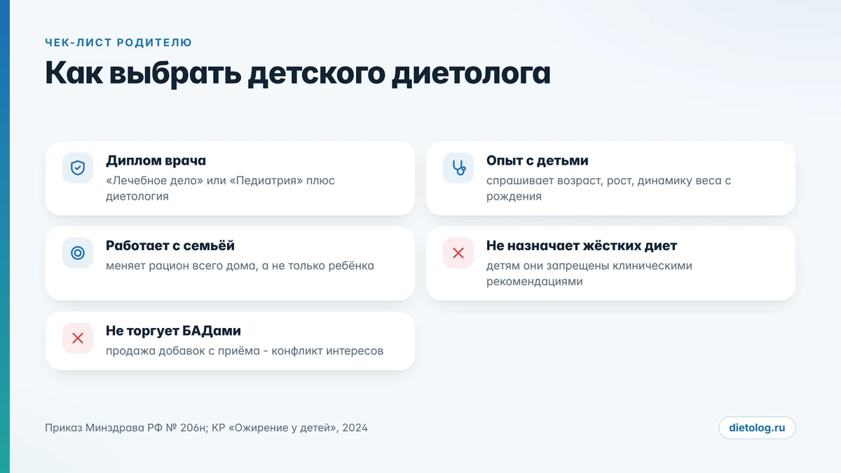 Как выбрать детского диетолога: чек-лист для родителей
