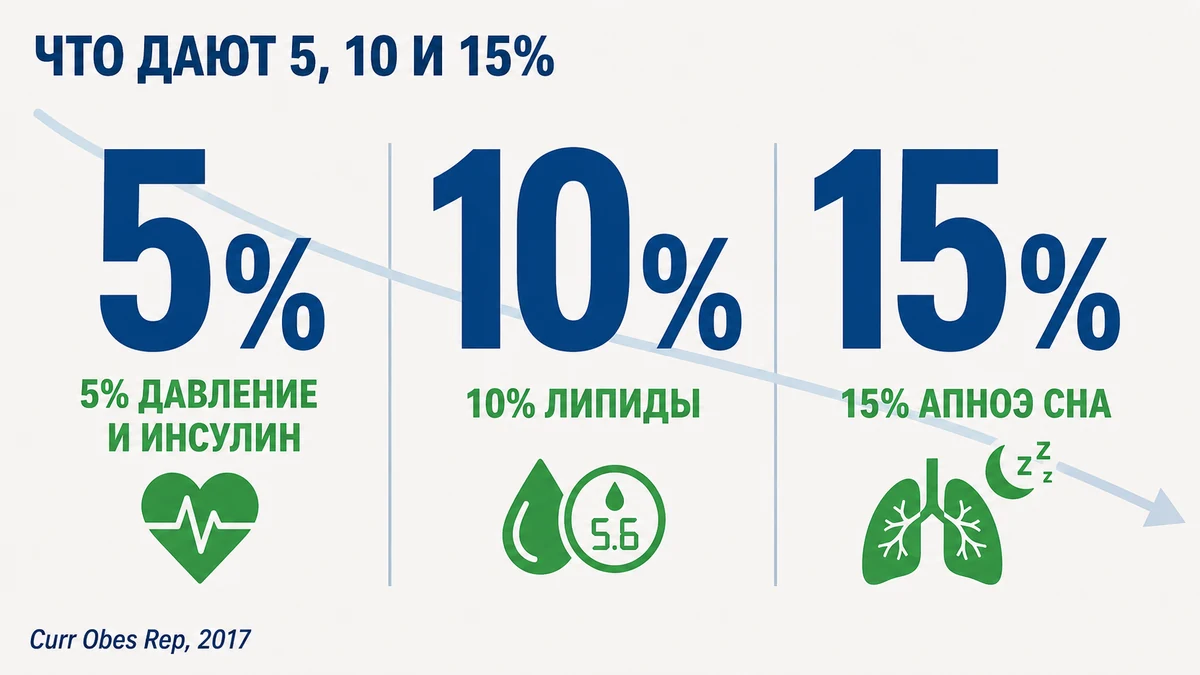 что даёт снижение массы тела на 5, 10 и 15 процентов