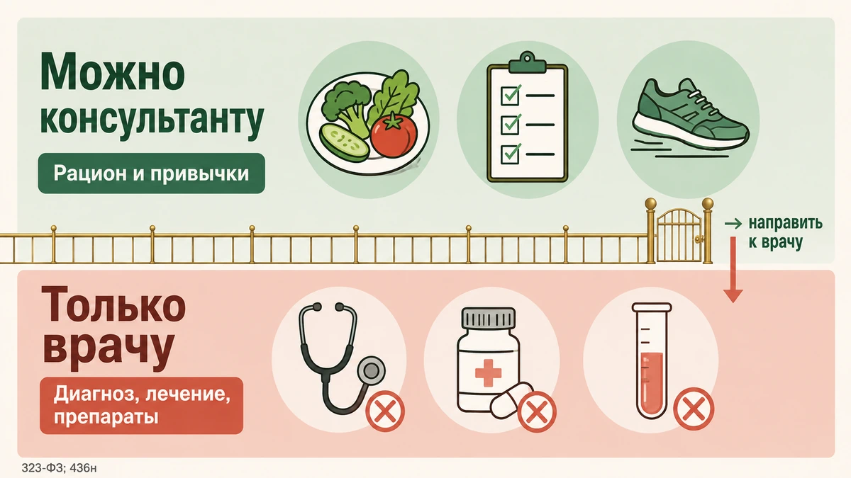 Границы компетенций нутрициолога без медицинского образования — что можно и что нельзя по законам 2026 года
