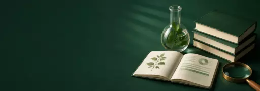 Как стать нутрициологом — учебный конспект, книги и колба с зеленью на изумрудном столе, Евразийская ассоциация диетологов и нутрициологов
