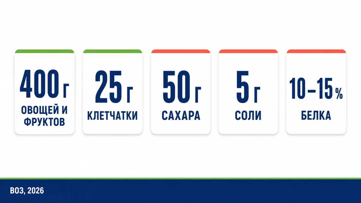 правильное питание: нормы белков, жиров, углеводов, сахара и соли по рекомендациям ВОЗ