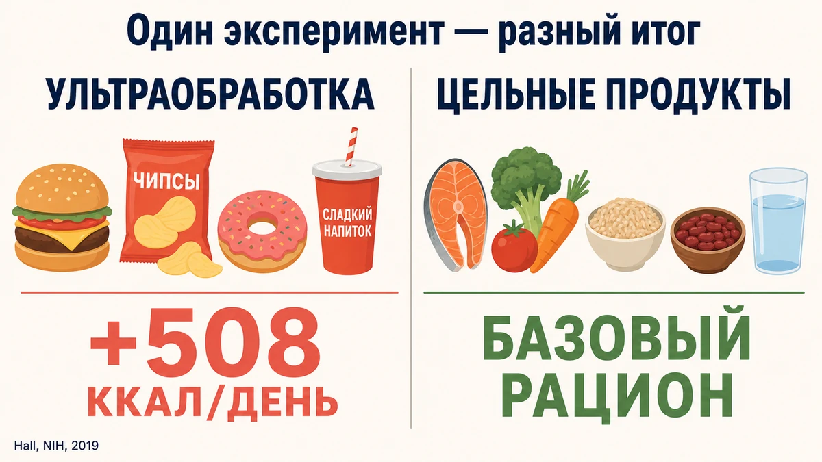 эксперимент NIH: одинаковые калории, разная скорость еды и разный результат по весу